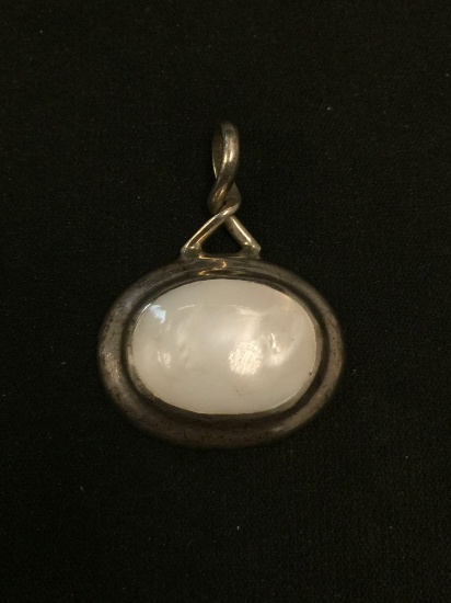 Oval 20x15 Cabochon Mother of Pearl Horizontal Set Old Pawn Mexico Sterling Silver Pendant