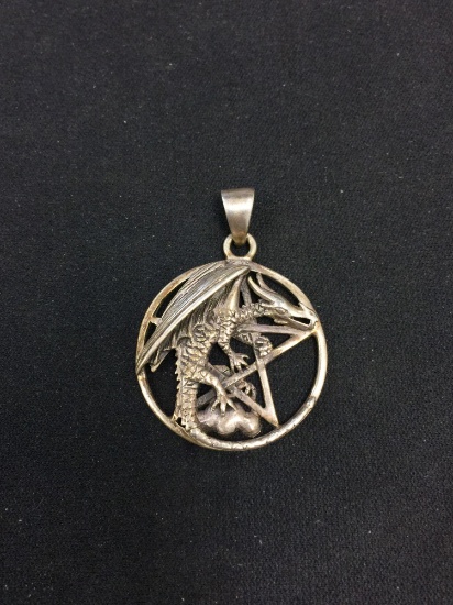 PSCL Designed Pentagram w/ Dragon Styled Sterling Silver Pendant