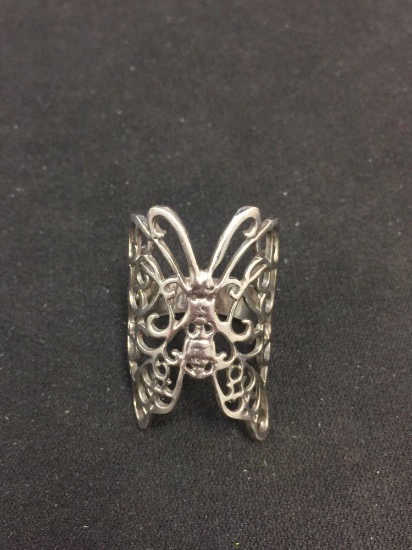 Elongated Butterfly Fashioned Sterling Silver Ring Band - Size 6.5