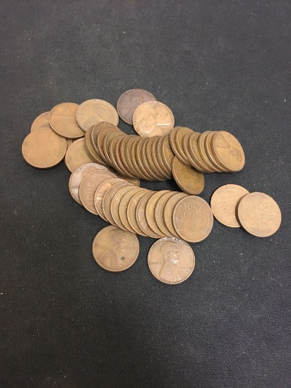 50 Count Lot of US Lincoln 1 Cent Wheat Pennies Coins