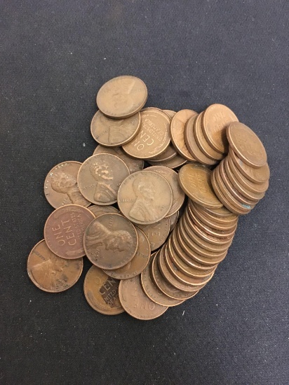 50 Count Lot of US Lincoln 1 Cent Wheat Pennies Coins