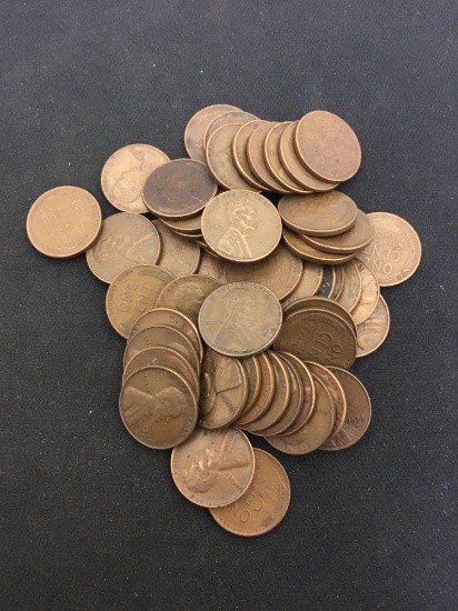 50 Count Lot of US Lincoln 1 Cent Wheat Pennies Coins