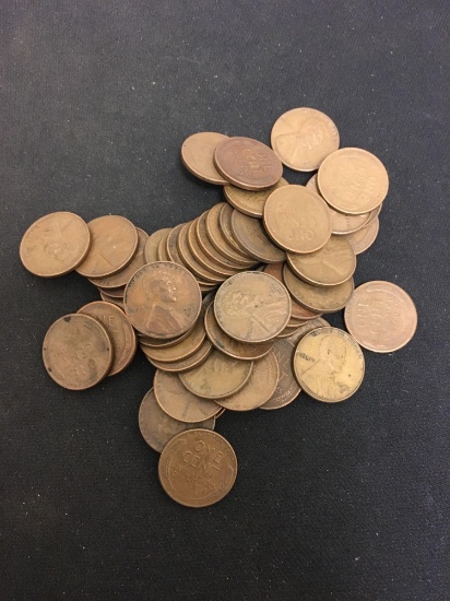 50 Count Lot of US Lincoln 1 Cent Wheat Pennies Coins