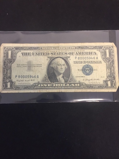 1957-A United States $1 Washington Silver Certificate Bill Currency Note - Fancy Serial Number 000