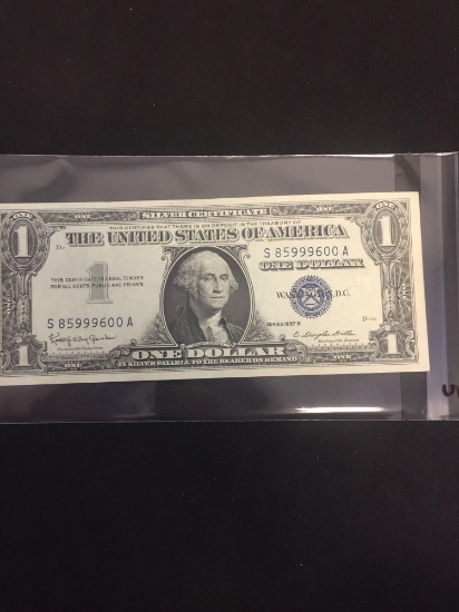 1957-B United States $1 Washington Silver Certificate Bill Currency Note - Fancy Serial Number 999