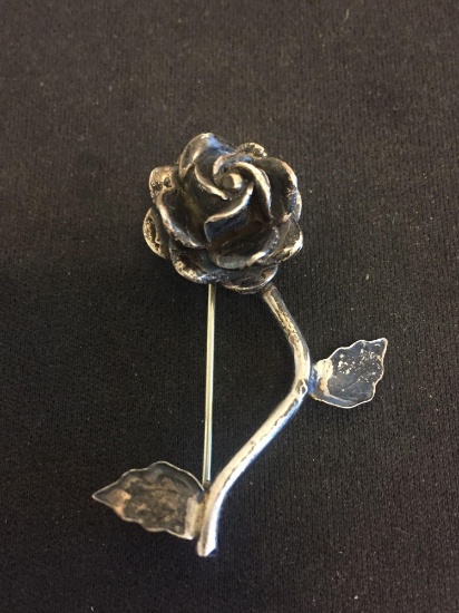 Old Pawn Mexico Hand-Carved Sterling Silver Rose Styled Brooch