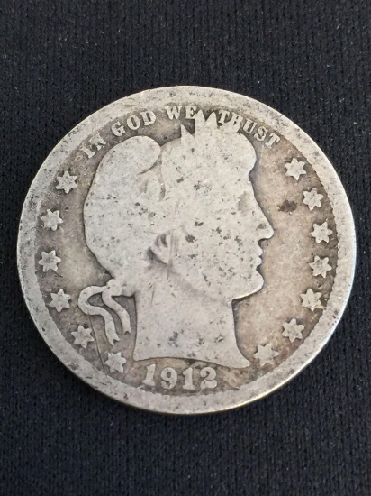 1912 United States Barber Quarter - 90% Silver Coin