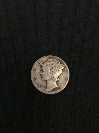 1942 United States Mercury Silver Dime - 90% Silver Coin