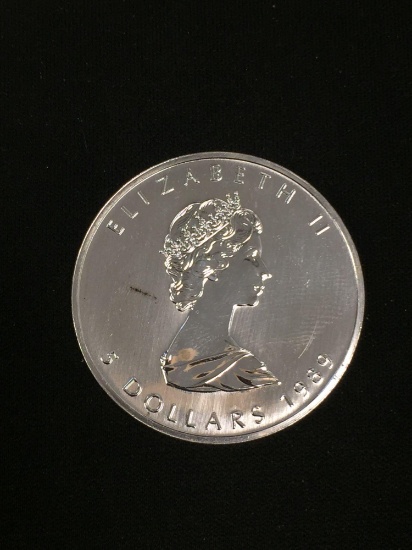 RARE 2nd Year 1989 Canadian $5 Maple Leaf 1 Oz .9999 Fine Silver Bullion Round