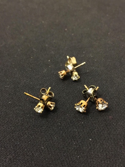 Three Pairs of Buttercup Set Rhinestone Stud Earrings