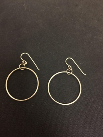 Sterling Silver 30 mm Round Hoop Dangle Pair of Earrings