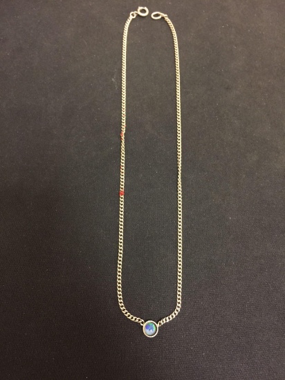 Round Opal Inlaid Sterling Silver Curb Link 15" Necklace