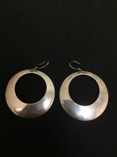 Old Pawn Mexico Large 53 mm Circular Modern Styled Sterling Silver Pair of Earrings