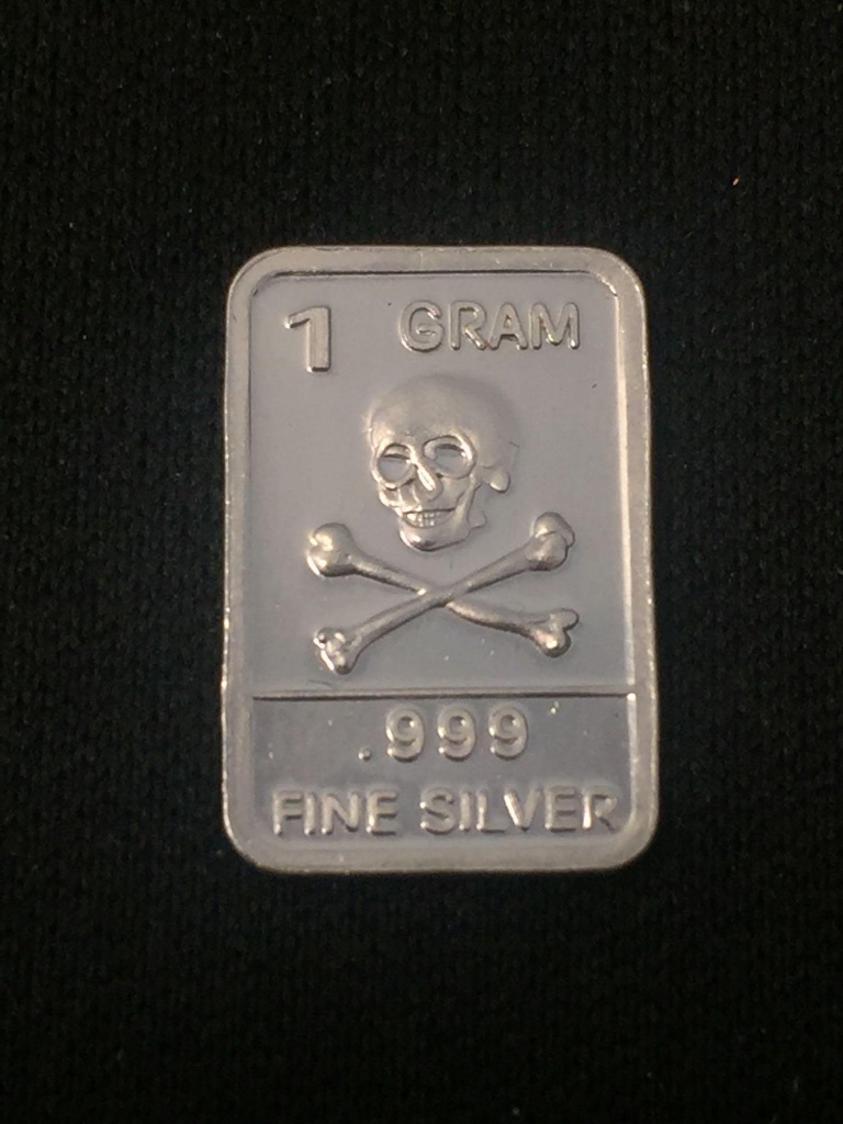 Skull and Bones 1 Gram .999 Fine Silver Round
