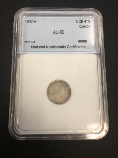 NNC Graded 1902-H Canada 5 Cent Silver Foreign Coin - AU-50
