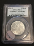 PCGS Graded 1922-G Germany Constitution 3 Mark Foreign Coin - MS65