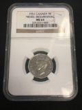 NGC Graded 1951 Canada 5 Cent Nickel Bicentennial Coin - MS 64