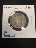 1930 Greece 10 Drachmai Silver Foreign Coin - XF-40 - .1125 ASW - (Marked by Consignor)