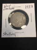 1937 New Zealand Shilling Silver Foreign Coin - .0908 ASW - Uncirculated Condition