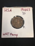 1944-S United States Lincoln Wheat Back Penny Cent Coin - D/S MS 63 - (Graded by Consignor)
