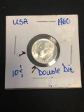 1960 United States Roosevelt Silver Dime - Double Die - 90% Silver Coin - Variation (Graded by