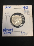 1942 United States Mercury Silver Dime - Double Die - 90% Silver Coin (Graded by Consignor)