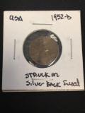1952-D United States Lincoln Wheat Back Penny Cent Coin - STRUCK ON SILVER BACK - MAJOR ERROR - Info