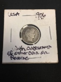 1906 United States Barber Silver Dime - 90% Silver Coin - Overstamp Error 
