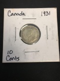 1931 Canada 10 Cent Silver Foreign Coin - .0600 ASW - XF-12 - Graded by Consignor