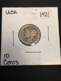 1921 United States Mercury Silver Dime - 90% Silver Coin - Rotation Error - Rare