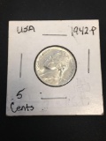 1942-P United States Silver Nickel 5 Cent Coin - 35% Silver Coin - PF-65 - Graded by Consignor