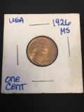 1926 United States Lincoln Wheat Back Penny MS65 Red - Key Date - Graded by Consignor