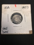 1857 United States Silver Half Dime - 90% Silver Coin - AU Condition - Graded by Consignor