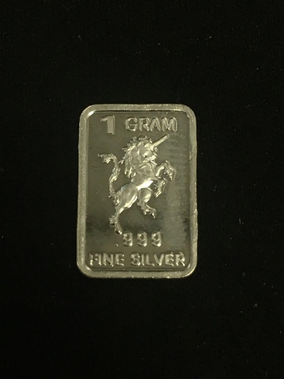 1 Gram .999 Fine Silver Unicorn Bullion Bar