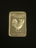 1 Gram .999 Fine Silver Chicken Bullion Bar