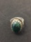 Israeli Designed 17x14 Oval Malachite Cabochon Inlaid Sterling Silver Ring Band - Size 7 Clipped