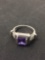 Princess Cut 7x7 Channel Set Amethyst Sterling Silver Ring Band - Size 6.5