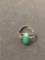 Oval Malachite Inlaid Cabochon Sterling Silver Ring Band - Size 3 Clipped