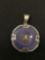 Marcasite Accented 25 mm Circular Lavender Jade Sterling Silver Pendant
