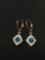 UTC Thai Designed Emerald & White Sapphire Gold-Tone Pair of Sterling Silver Dangle Earrings