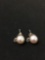 Round 8 mm Pearl & Rhinestone Accented Sterling Silver Pair of Stud Earrings