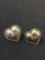 Engraved Milgrain Accented Pair of Sterling Silver Puffy Heart Stud Earrings