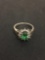 Oval Faceted 8x6 Green Topaz & Rhinestone Halo Sterling Silver Ring Band - Size 7
