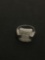 Rhinestone Studded Cushion Shaped Sterling Silver Ring Band - Size 5