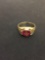 Oval Faceted Ruby with Masonic Symbol Carving 14 Karat Yellow Gold Ring Band - Size 11 - 6 Grams