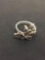 Vintage Rosebud Designed Sterling Silver Ring Band - Size 6