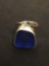 Stellar Designed Modern Styled Blue Glass Inlaid Large Sterling Silver Bypass Ring Band - Size 8