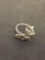 Vintage Rosebud Designed Sterling Silver Ring Band - Size 6.5