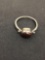 Horizontal Bezel Set Garnet Cabochon Rustic Sterling Silver Ring Band - Size 7
