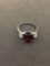 Emerald Cut Faceted 10x8 Garnet Vintage Sterling Silver Ring Band - Size 6